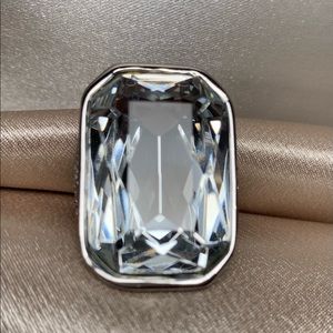 Ann Taylor Silver Rhinestone Ring Size 6 with 1" Stone